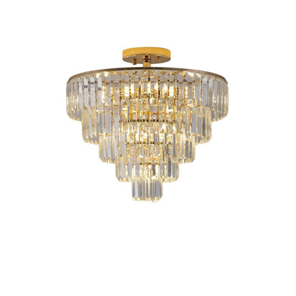 Gold Ten Light Metal Semi-Flush Chandelier With Gold Shades