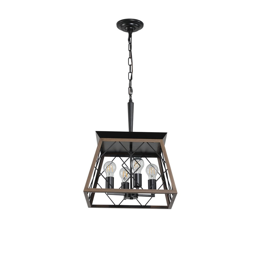 Black Four Light Metal Chandelier With Black Shades