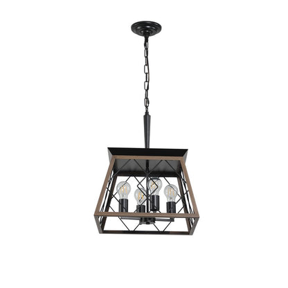 Black Four Light Metal Chandelier With Black Shades