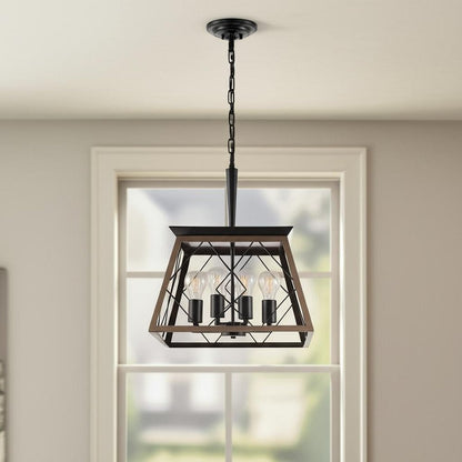 Black Four Light Metal Chandelier With Black Shades