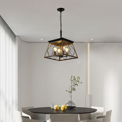 Black Four Light Metal Chandelier With Black Shades