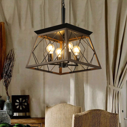 Black Four Light Metal Chandelier With Black Shades