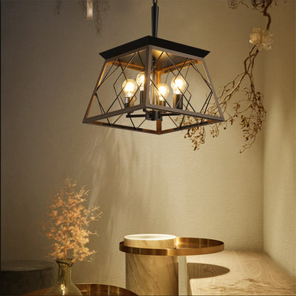 Black Four Light Metal Chandelier With Black Shades