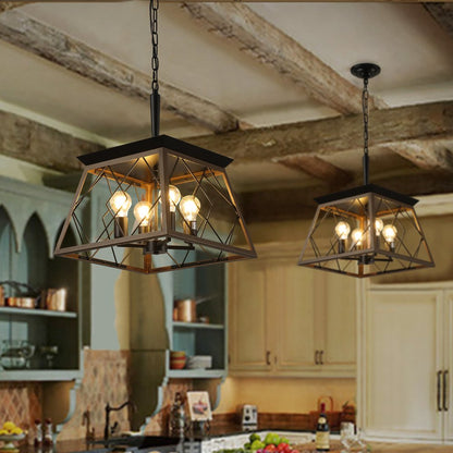 Black Four Light Metal Chandelier With Black Shades