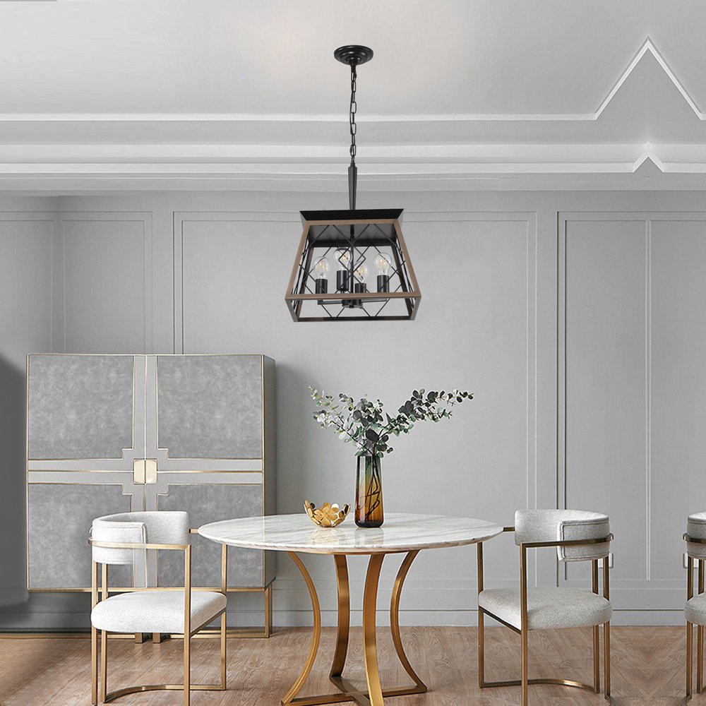 Black Four Light Metal Chandelier With Black Shades