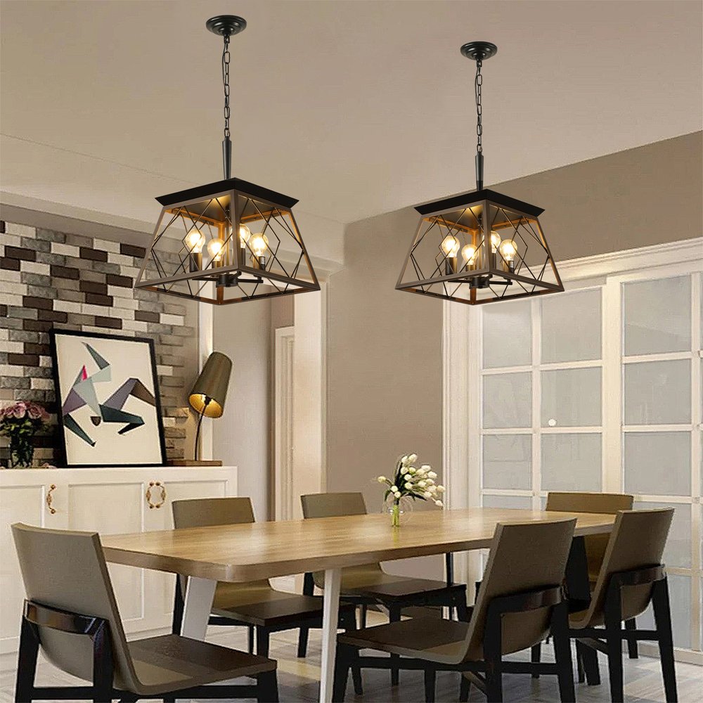 Black Four Light Metal Chandelier With Black Shades