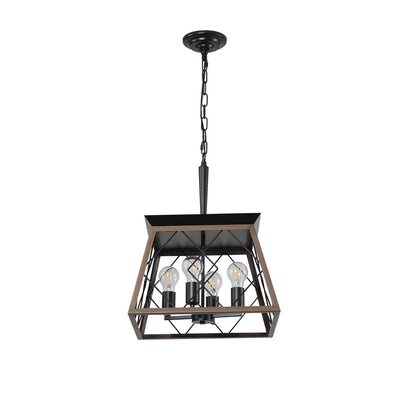 Black Four Light Metal Chandelier With Black Shades
