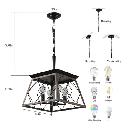 Black Four Light Metal Chandelier With Black Shades