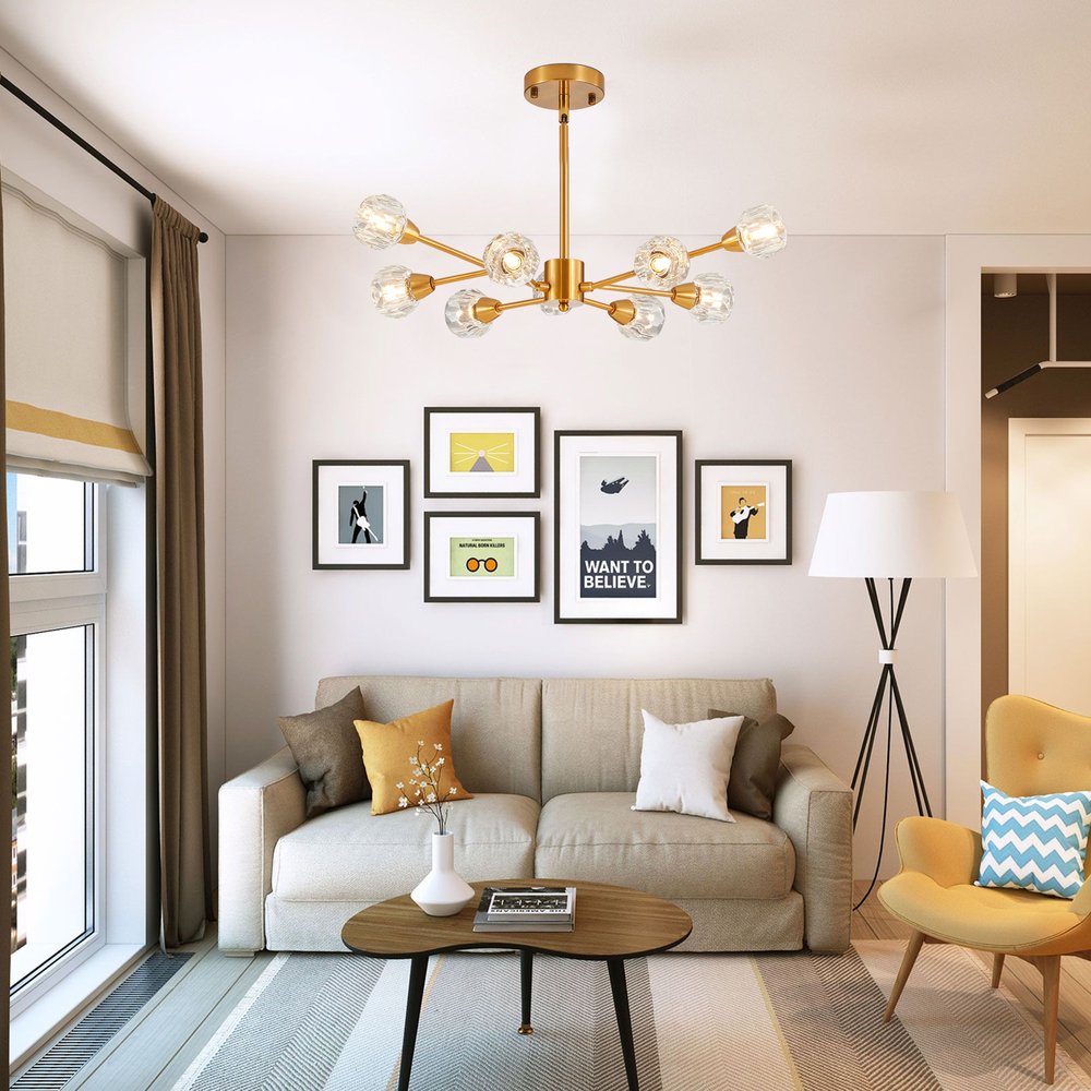 Gold Nine Light Metal Chandelier