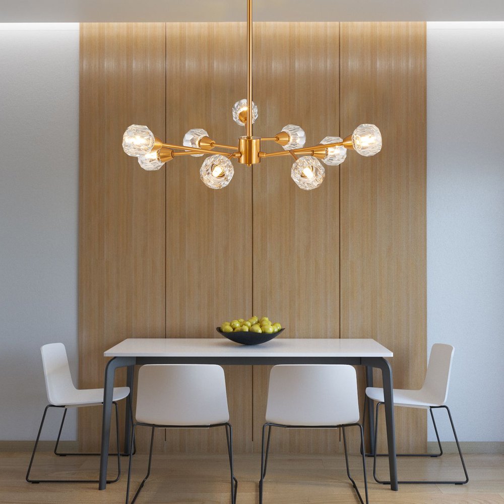 Gold Nine Light Metal Chandelier
