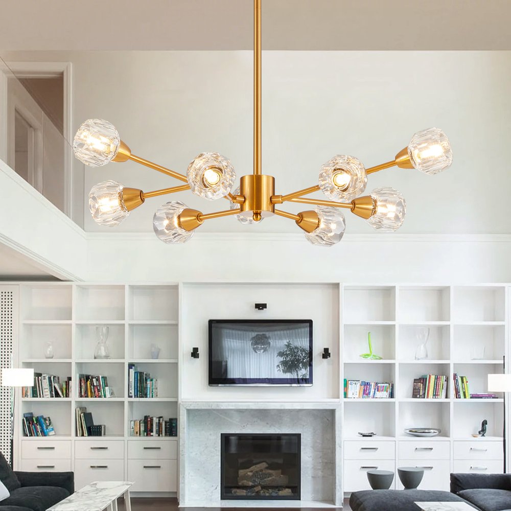 Gold Nine Light Metal Chandelier