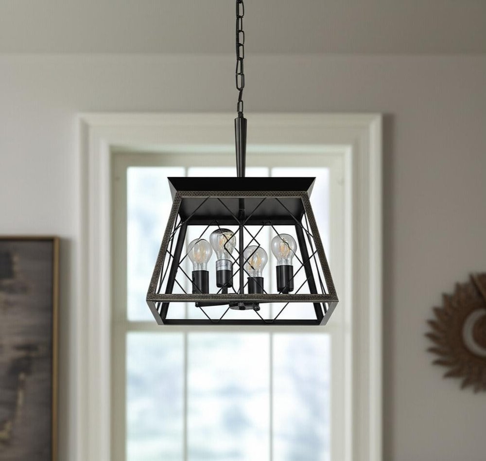 Gold Four Light Metal Chandelier With Gold Shades