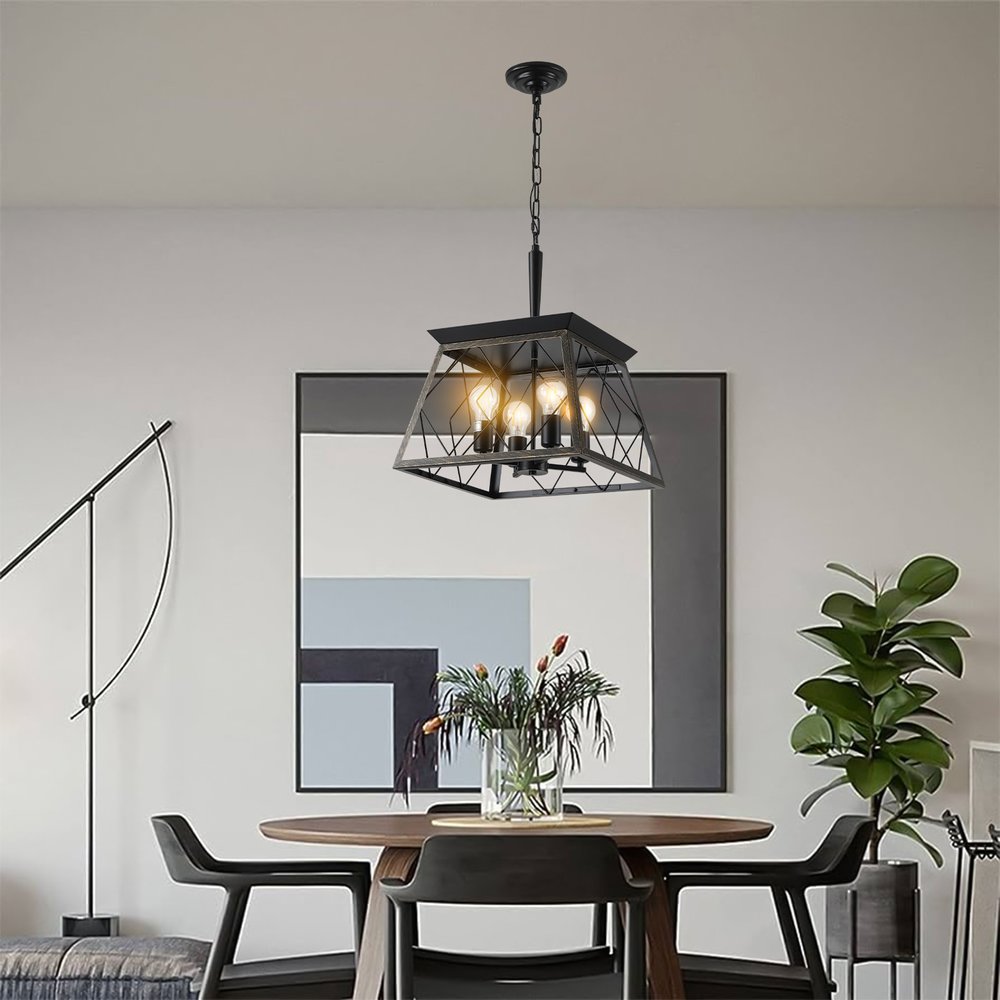 Gold Four Light Metal Chandelier With Gold Shades