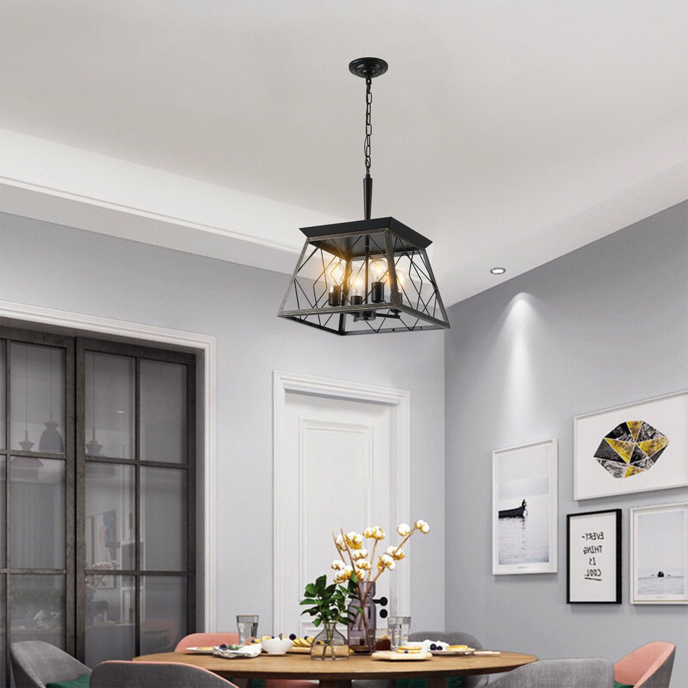 Gold Four Light Metal Chandelier With Gold Shades