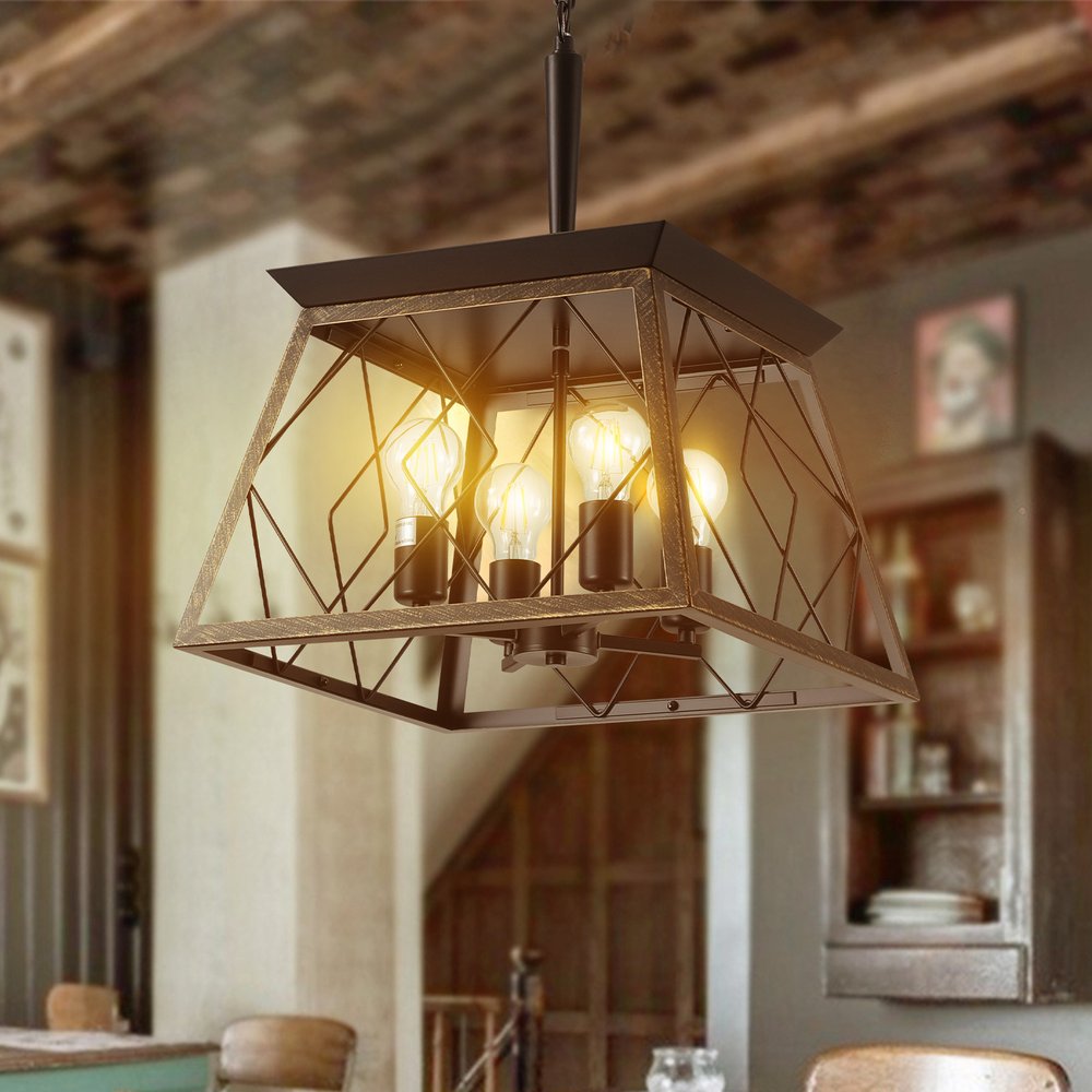 Gold Four Light Metal Chandelier With Gold Shades