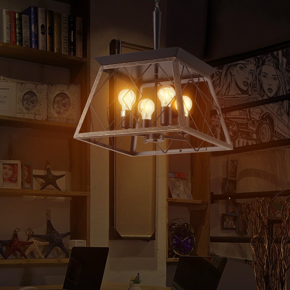 Gold Four Light Metal Chandelier With Gold Shades
