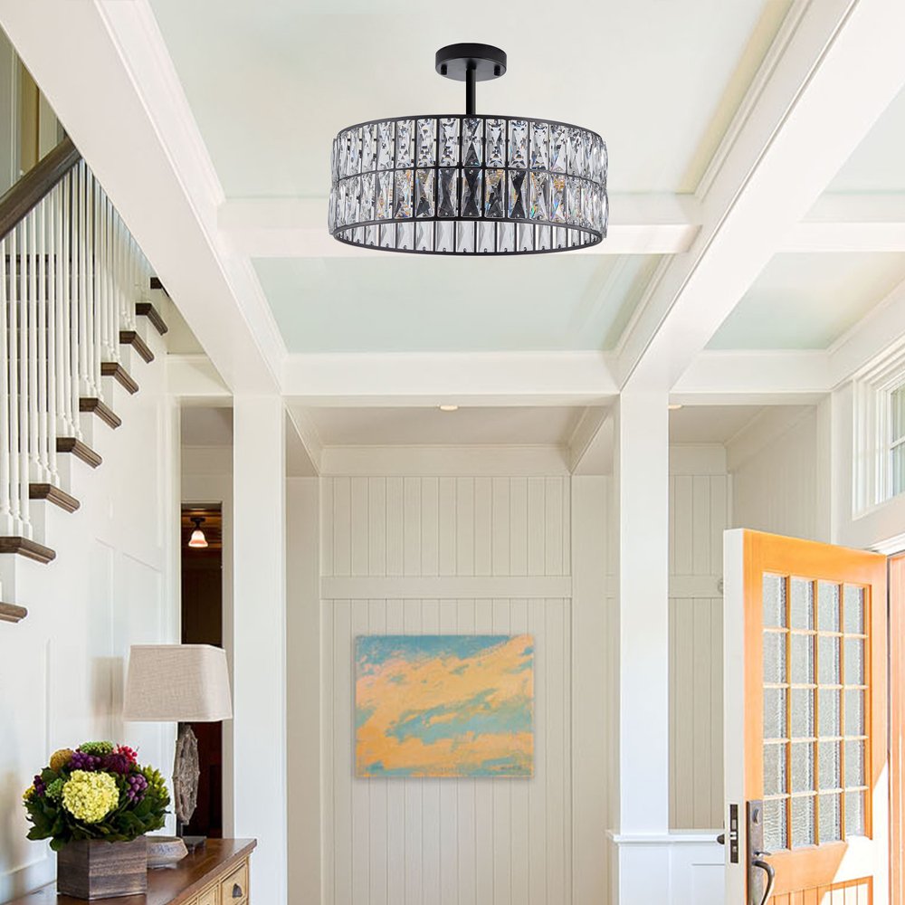 Black Six Light Metal Chandelier With Black Shades
