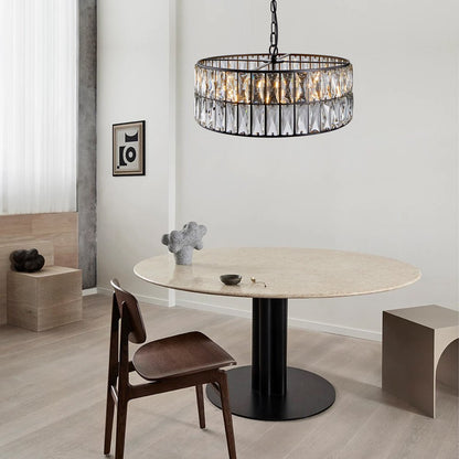 Black Six Light Metal Chandelier With Black Shades