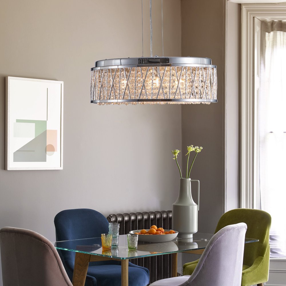 Silver Seven Light Metal Chandelier With Silver Shades