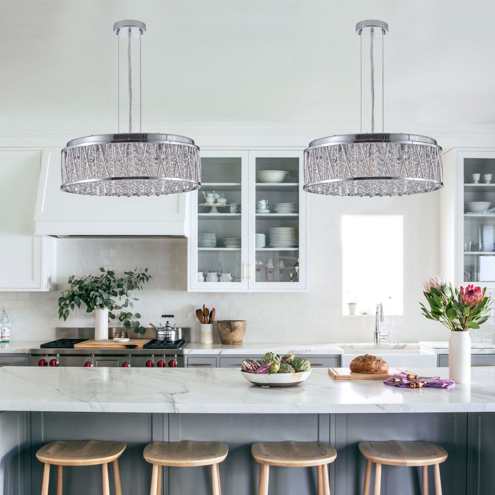 Silver Seven Light Metal Chandelier With Silver Shades