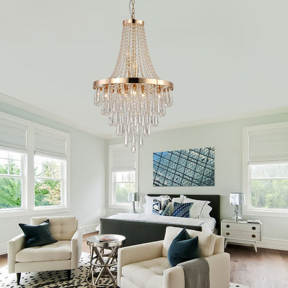Gold Eleven Light Metal Chandelier With Gold Shades