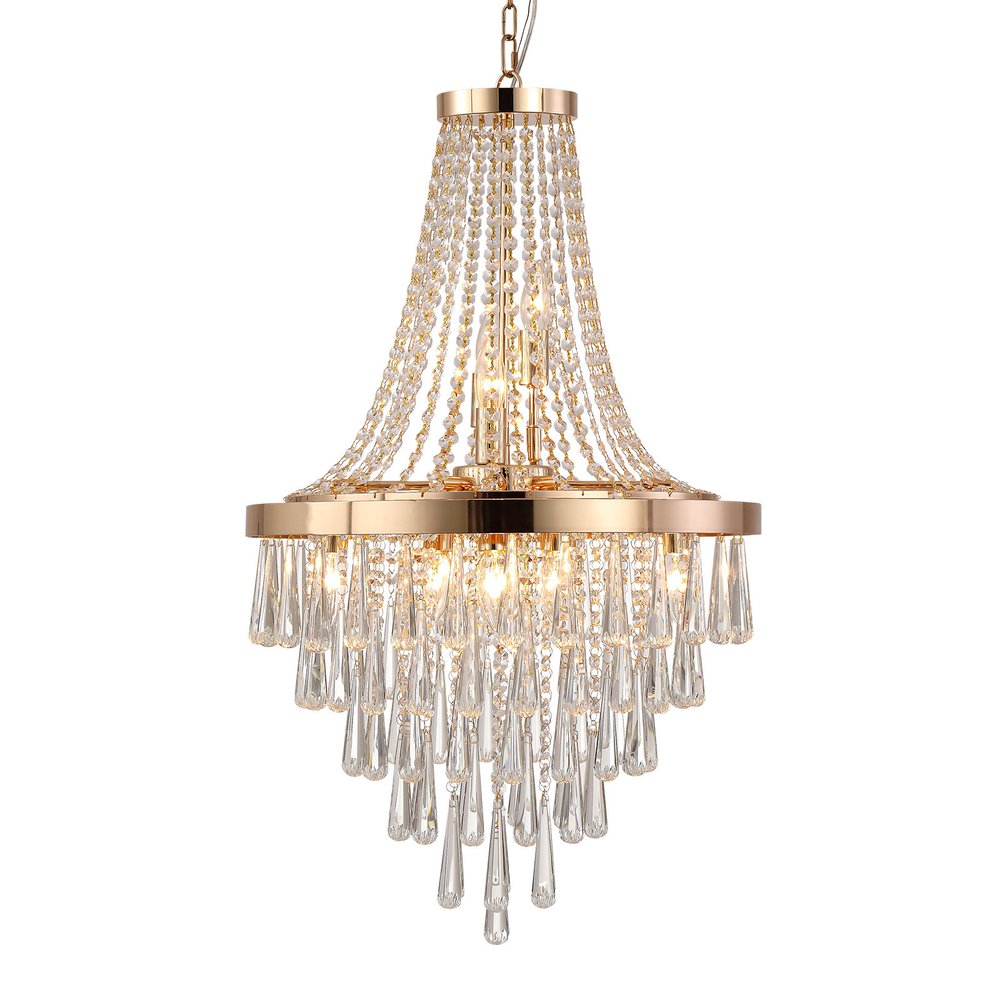 Gold Eleven Light Metal Chandelier With Gold Shades