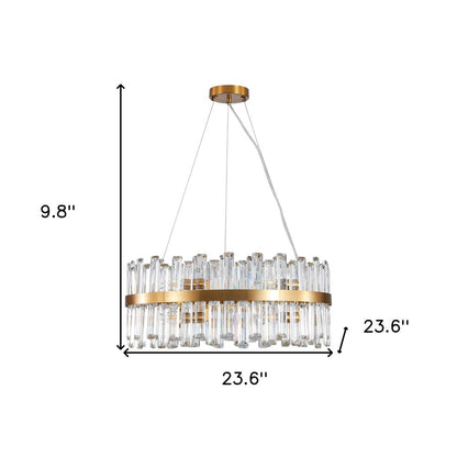Gold Twelve Light Metal Chandelier With Gold Shades