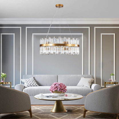 Gold Twelve Light Metal Chandelier With Gold Shades