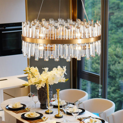 Gold Twelve Light Metal Chandelier With Gold Shades