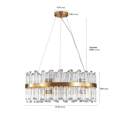 Gold Twelve Light Metal Chandelier With Gold Shades