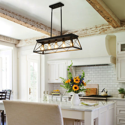 Black Five Light Metal Chandelier With Black Shades