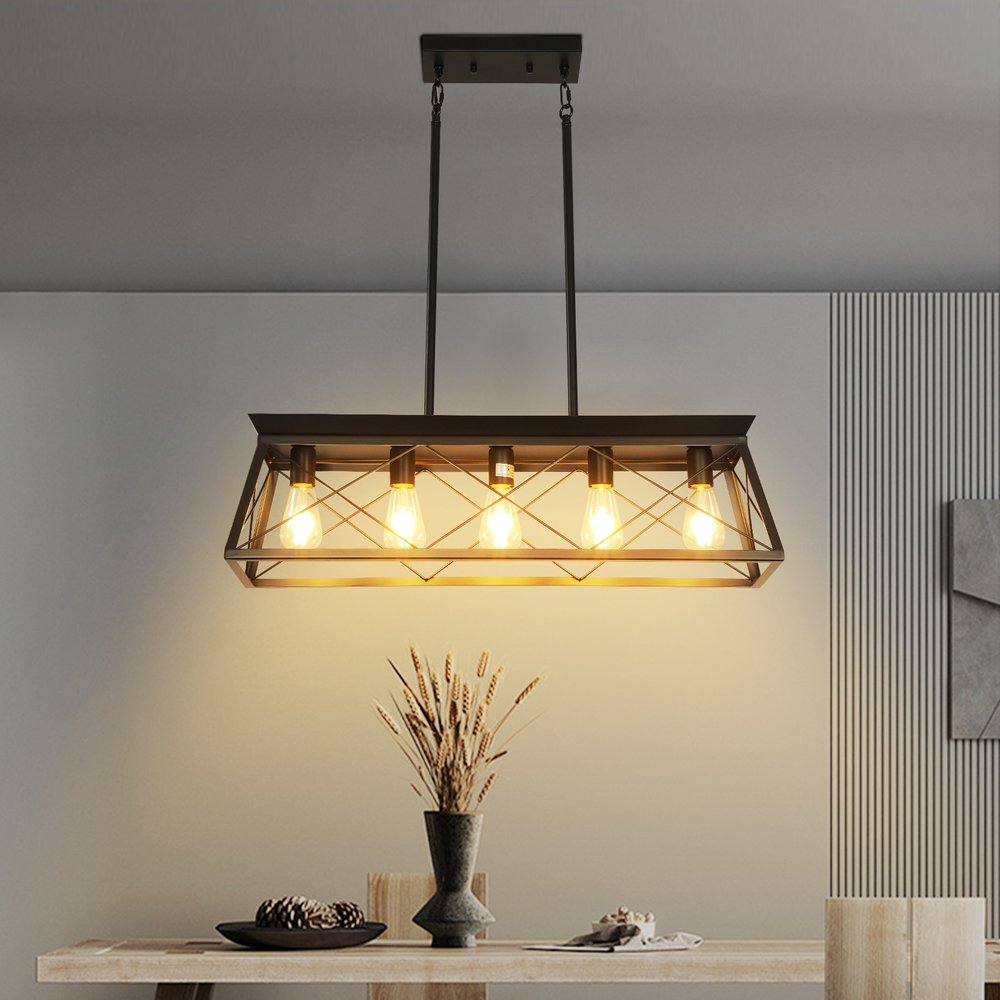 Black Five Light Metal Chandelier With Black Shades