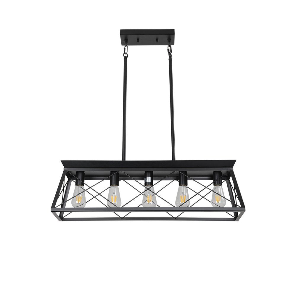 Black Five Light Metal Chandelier With Black Shades