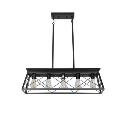 Black Five Light Metal Chandelier With Black Shades