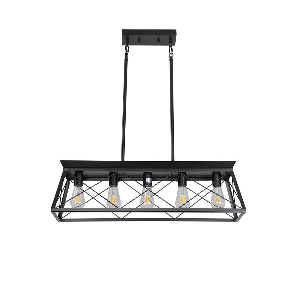 Black Five Light Metal Chandelier With Black Shades