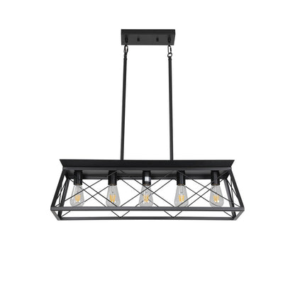 Black Five Light Metal Chandelier With Black Shades