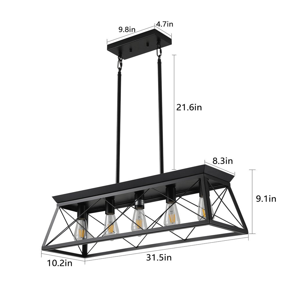 Black Five Light Metal Chandelier With Black Shades