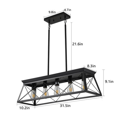 Black Five Light Metal Chandelier With Black Shades
