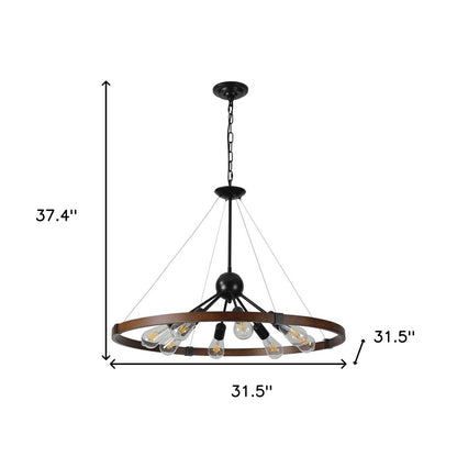 Brown Eight Light Metal Chandelier With Brown Shades