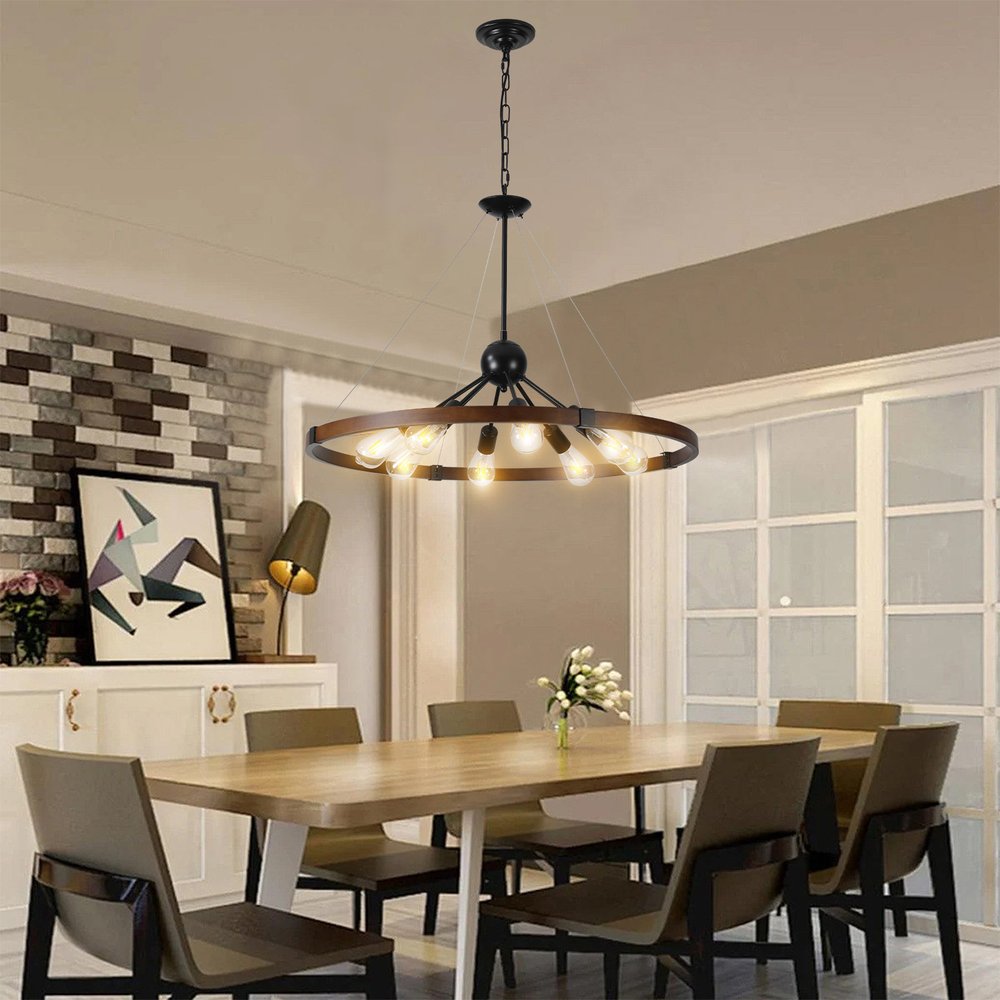 Brown Eight Light Metal Chandelier With Brown Shades