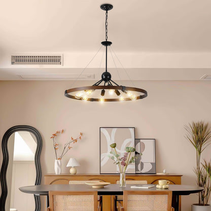 Brown Eight Light Metal Chandelier With Brown Shades