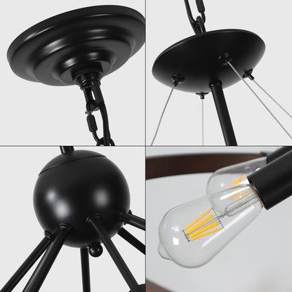 Brown Eight Light Metal Chandelier With Brown Shades