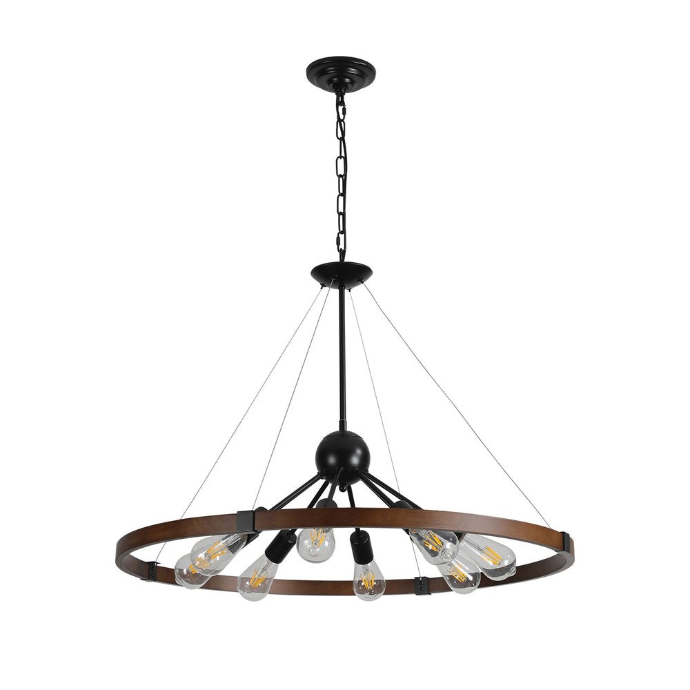 Brown Eight Light Metal Chandelier With Brown Shades