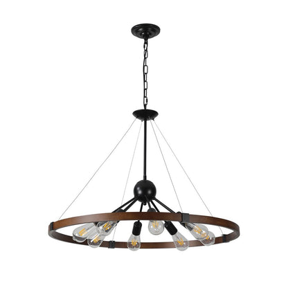 Brown Eight Light Metal Chandelier With Brown Shades