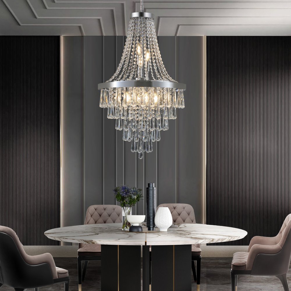 Amber Ten Light Metal Chandelier With Amber Shades