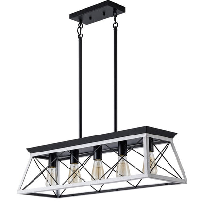 White Five Light Metal Chandelier With White Shades