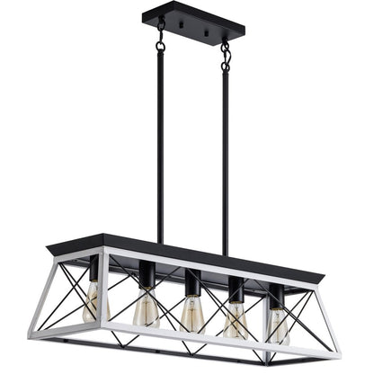 White Five Light Metal Chandelier With White Shades