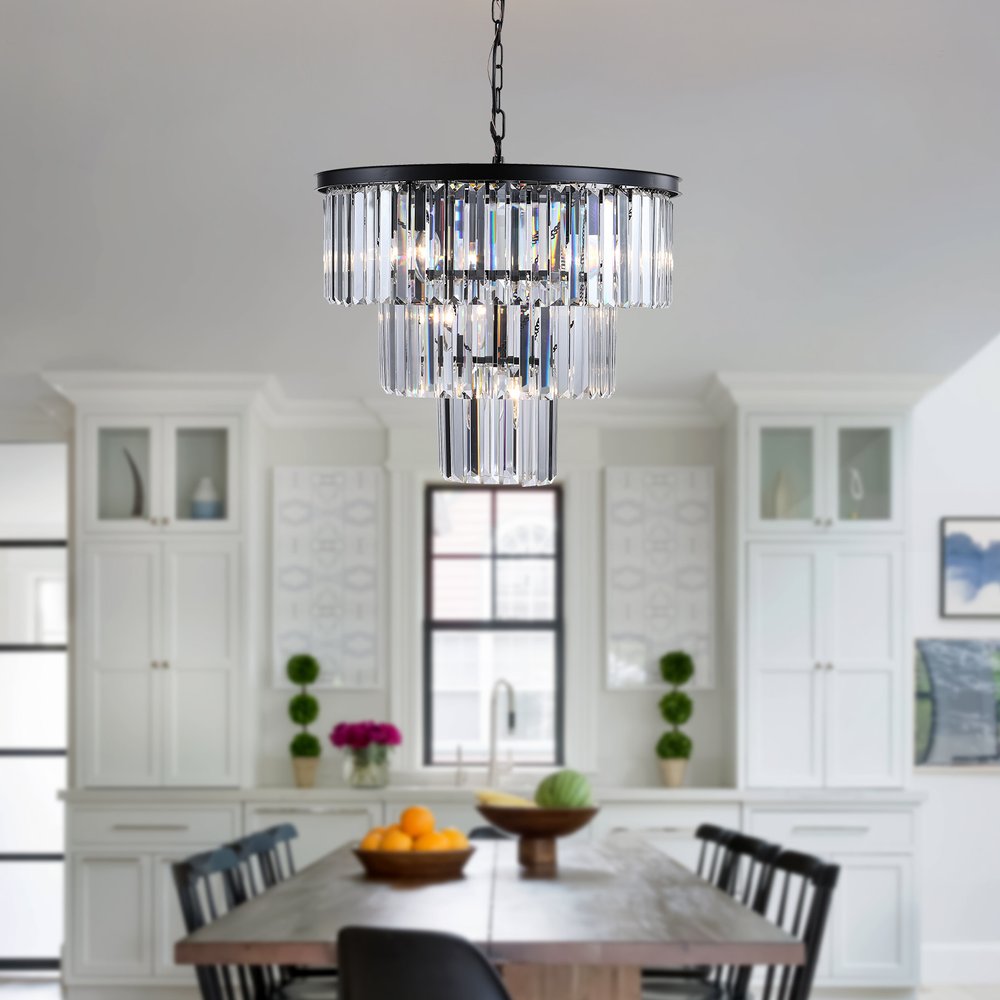 Black Seven Light Metal Chandelier With Black Shades