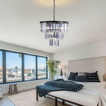 Black Seven Light Metal Chandelier With Black Shades