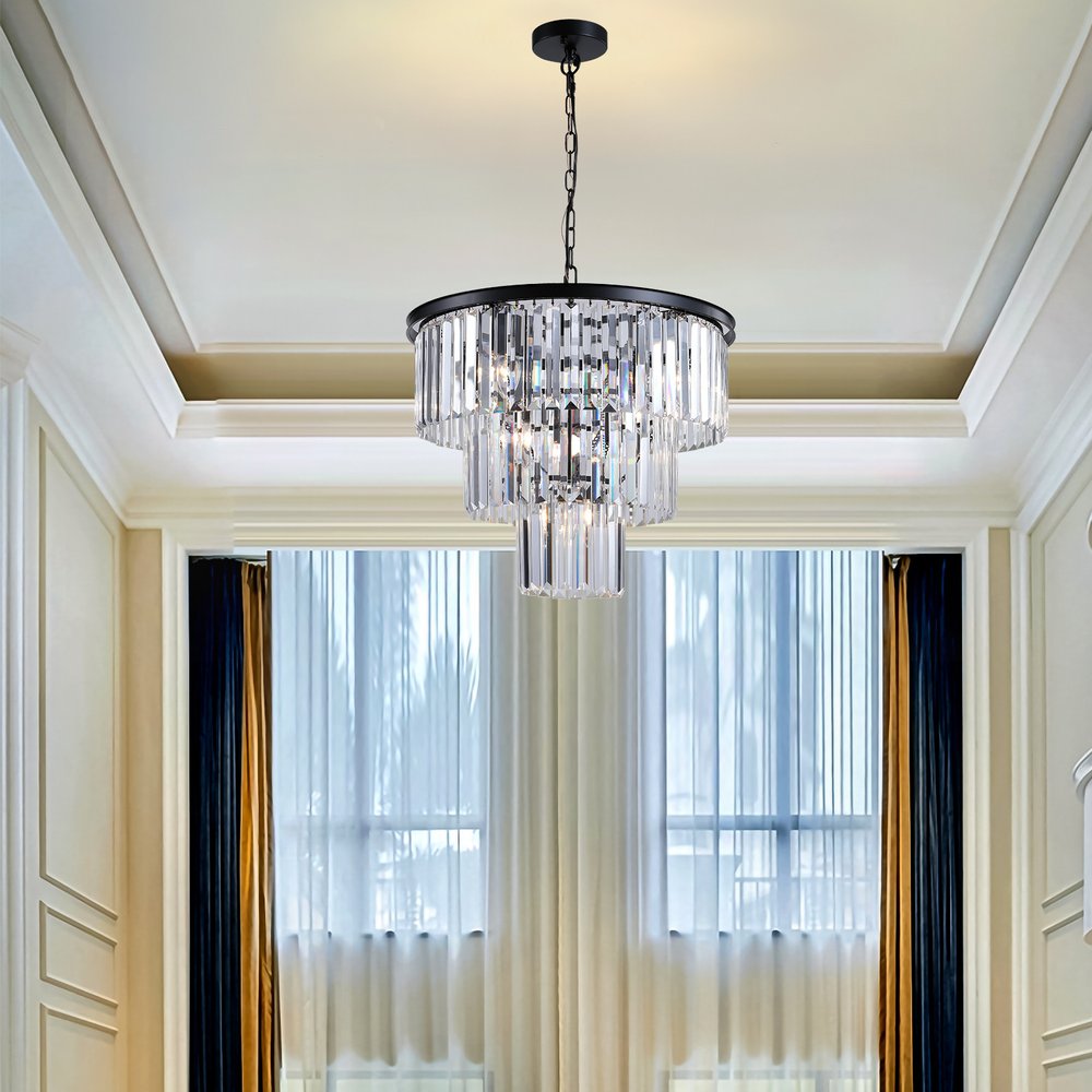 Black Seven Light Metal Chandelier With Black Shades